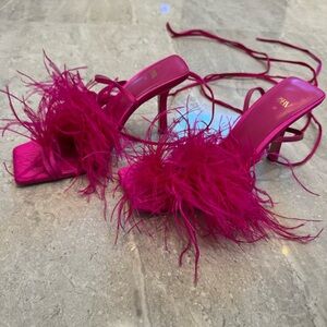 Zara Pink Feathered Heels